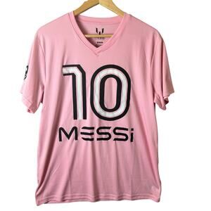 Messi Men's Heatwave V-Neck T-Shirt Pink Soccer Jersey Athletic Short Sleeve #10